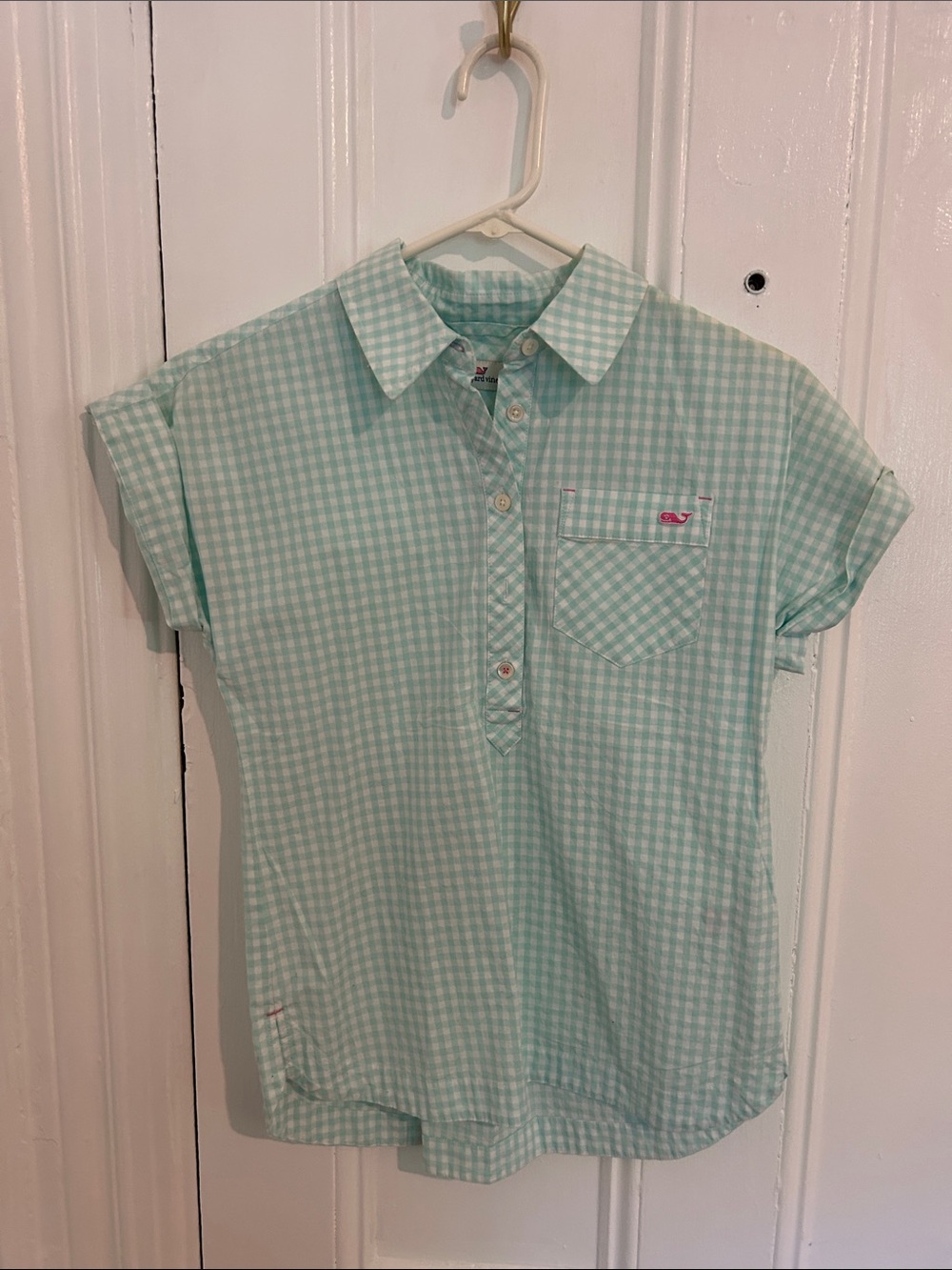 Vineyard Vines Mint Gingham Button-Down Top